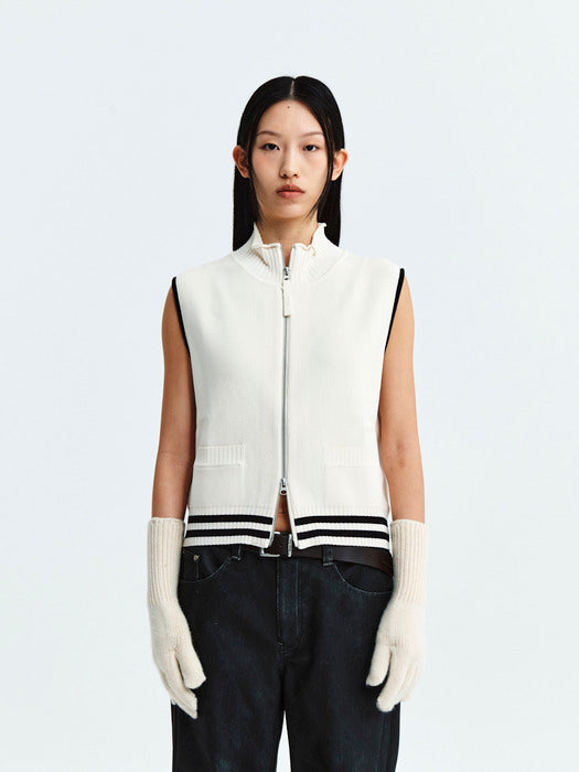 SPELL POINT STRIPE KNIT VEST IN IVORY