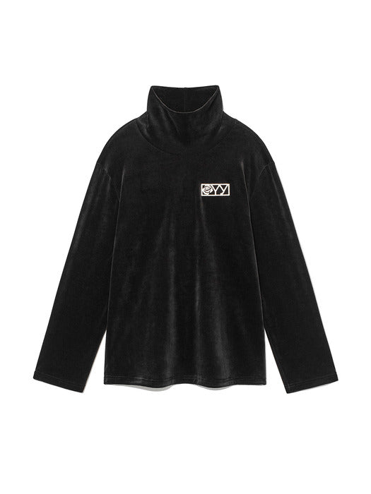 VELVET TURTLENECK PULLOVER, BLACK