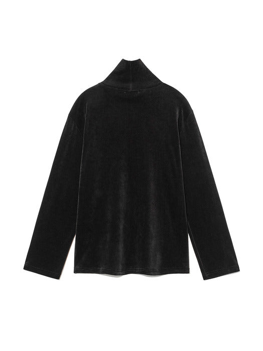 VELVET TURTLENECK PULLOVER, BLACK