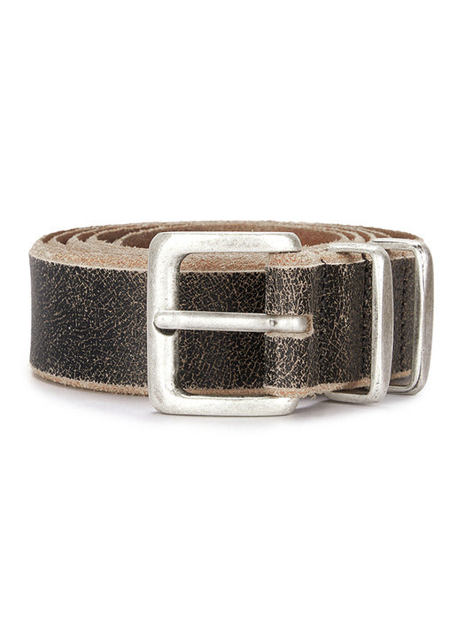 VINTAGE CRACK LEATHER BELT IN DARK BROWN