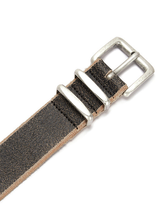VINTAGE CRACK LEATHER BELT IN DARK BROWN