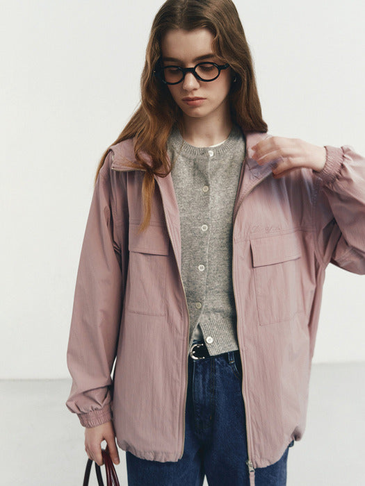UNISEX HOODED WIND BREAKER LIGHT PINK_UDJU4A113P1