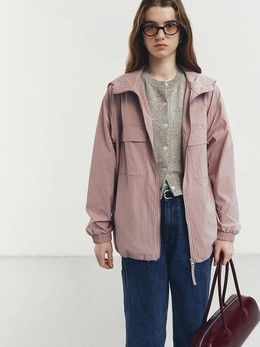 UNISEX HOODED WIND BREAKER LIGHT PINK_UDJU4A113P1