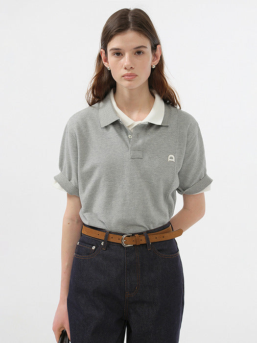 UNISEX LEATHER LOGO POLO SHIRT MELANGE GREY_UDTS5B122G2