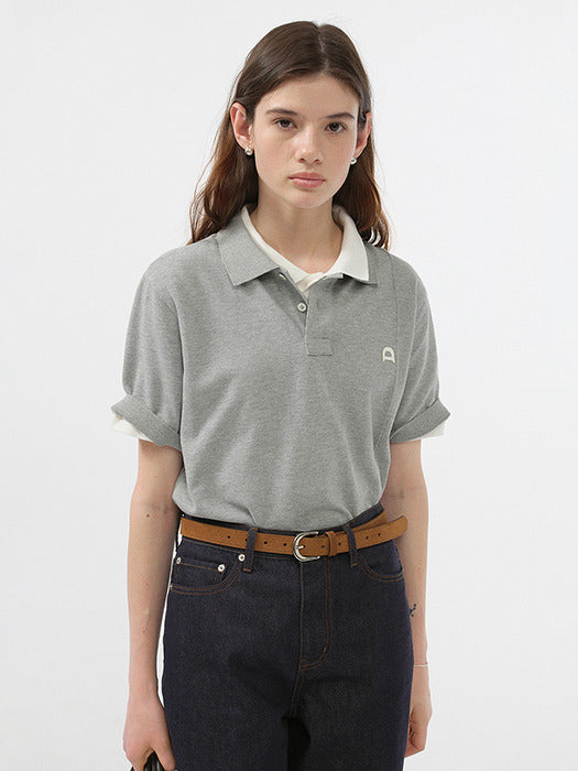 UNISEX LEATHER LOGO POLO SHIRT MELANGE GREY_UDTS5B122G2