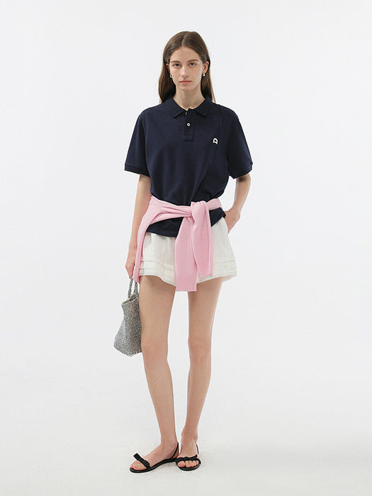 UNISEX LEATHER LOGO POLO SHIRT NAVY_UDTS5B122N2