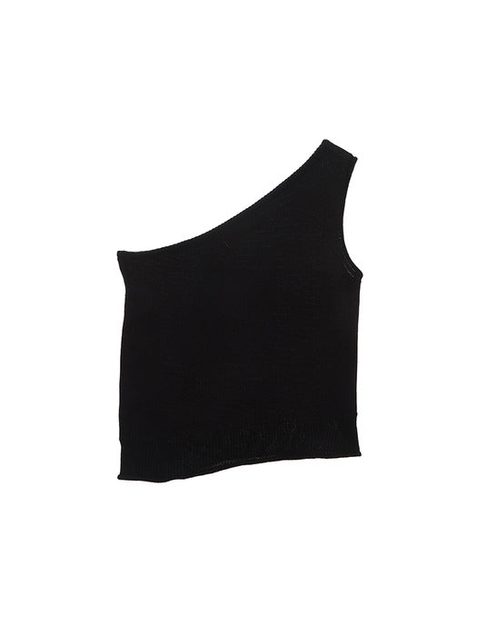 SIDE BUTTON ONE SHOULDER KNIT TOP IN BLACK