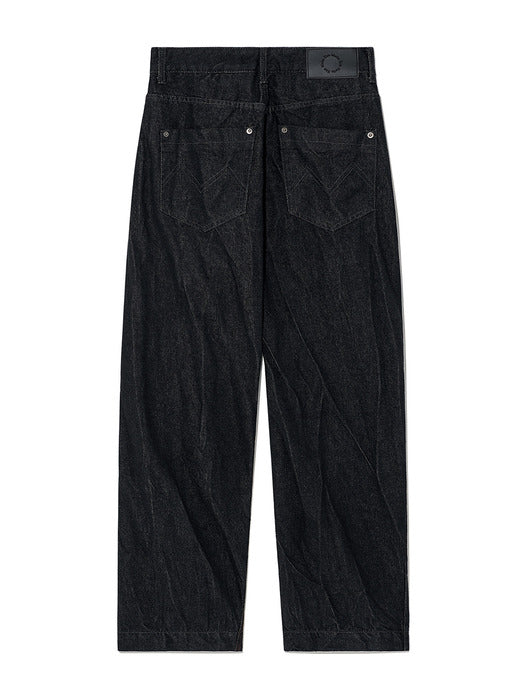 STITCH POINT CRINKLE DENIM PANTS IN BLACK