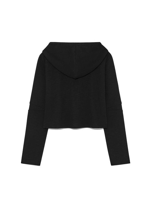 SLEEVE SLIT POINT HOODY ZIP UP IN BLACK