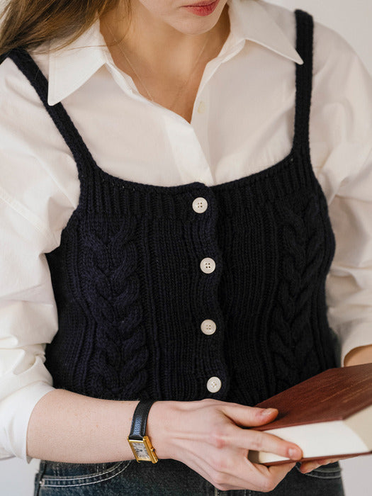 Textured point wool blended bustier_Navy