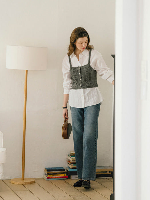 Textured point wool blended bustier_Gray