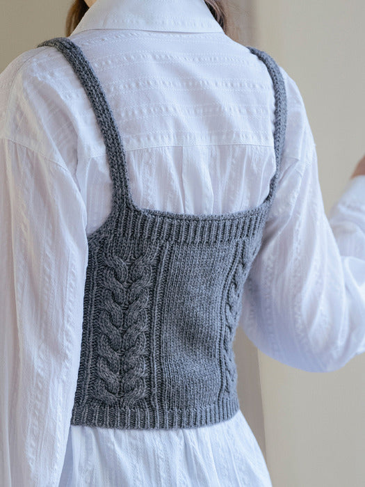 Textured point wool blended bustier_Gray