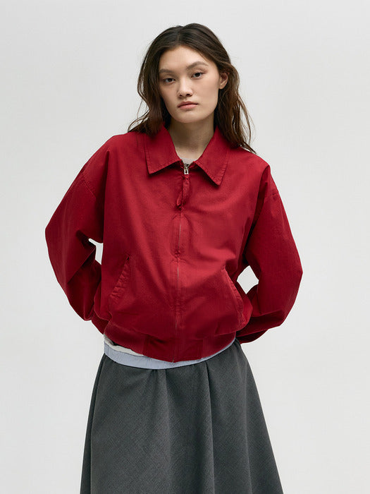 WASHED COTTON BOMBER JACKET_red
