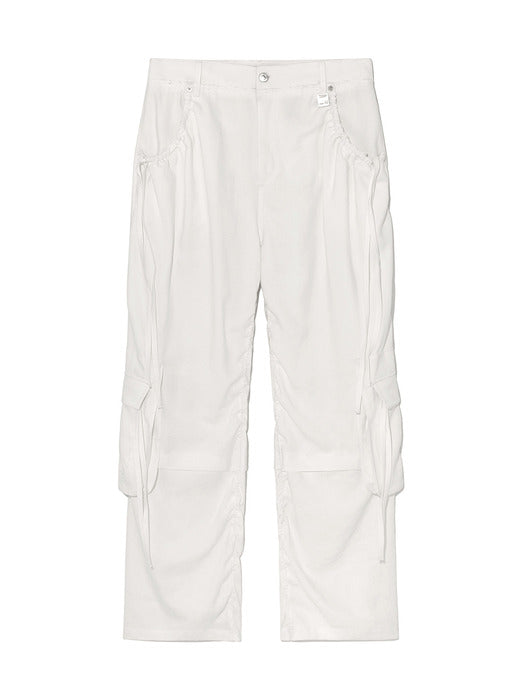 STRING POCKET WIDE CARGO PANTS IN WHITE