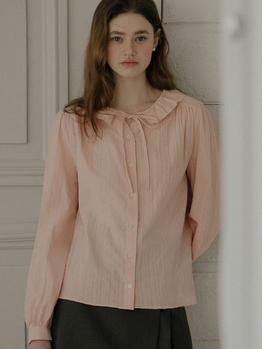 Sweet ribbon round cotton blouse_Pink