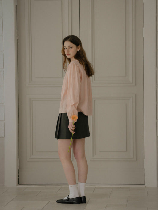 Sweet ribbon round cotton blouse_Pink