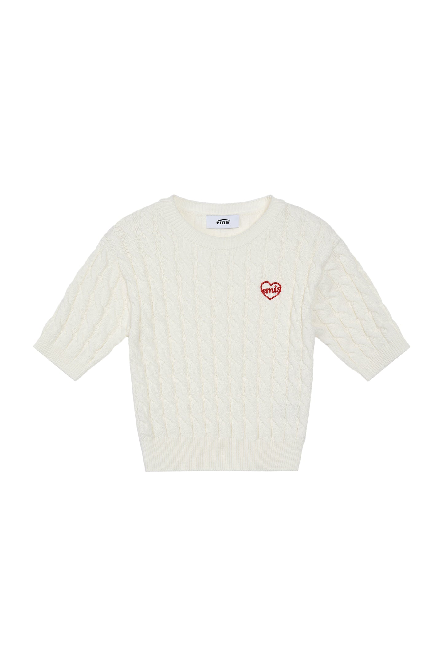 HEART CABLE CROPPED KNIT TOP-IVORY