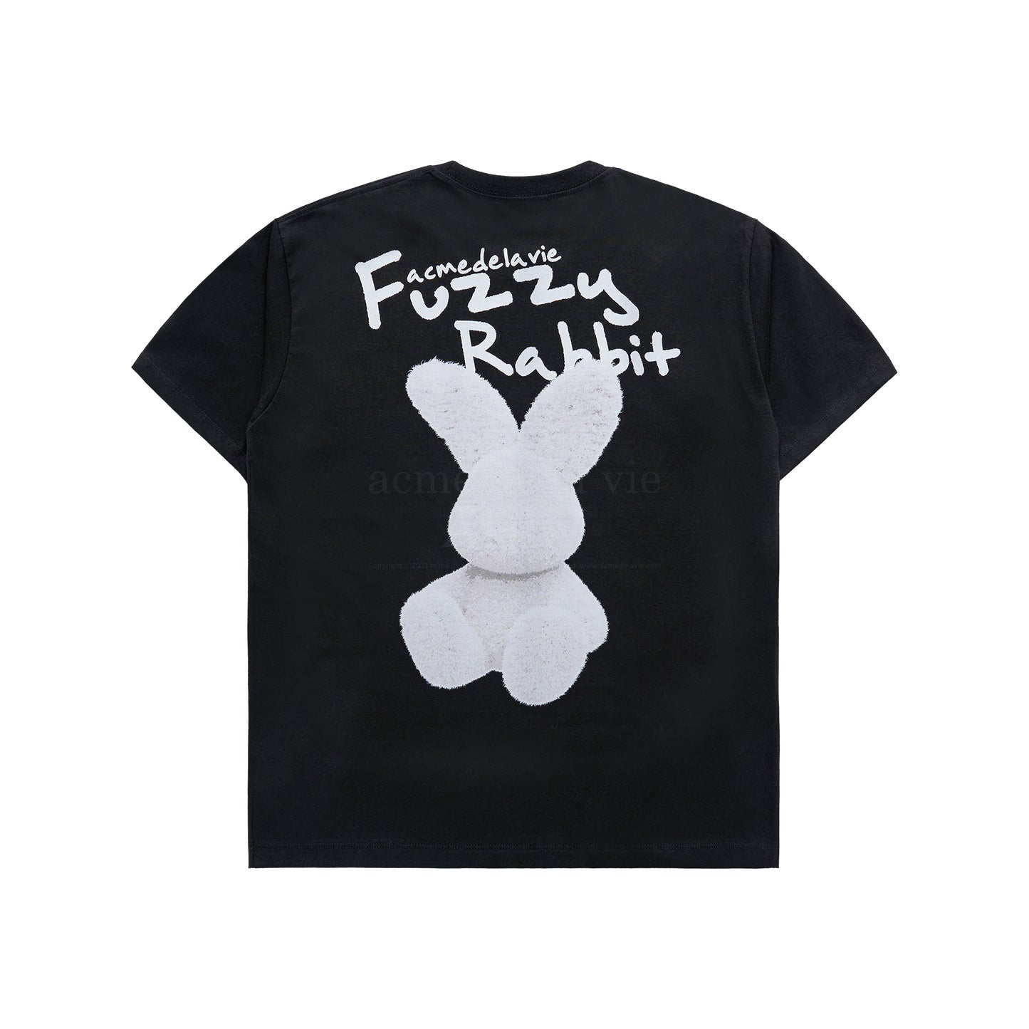 DOODLE FUZZY RABBIT SHORT SLEEVE T-SHIRT BLACK