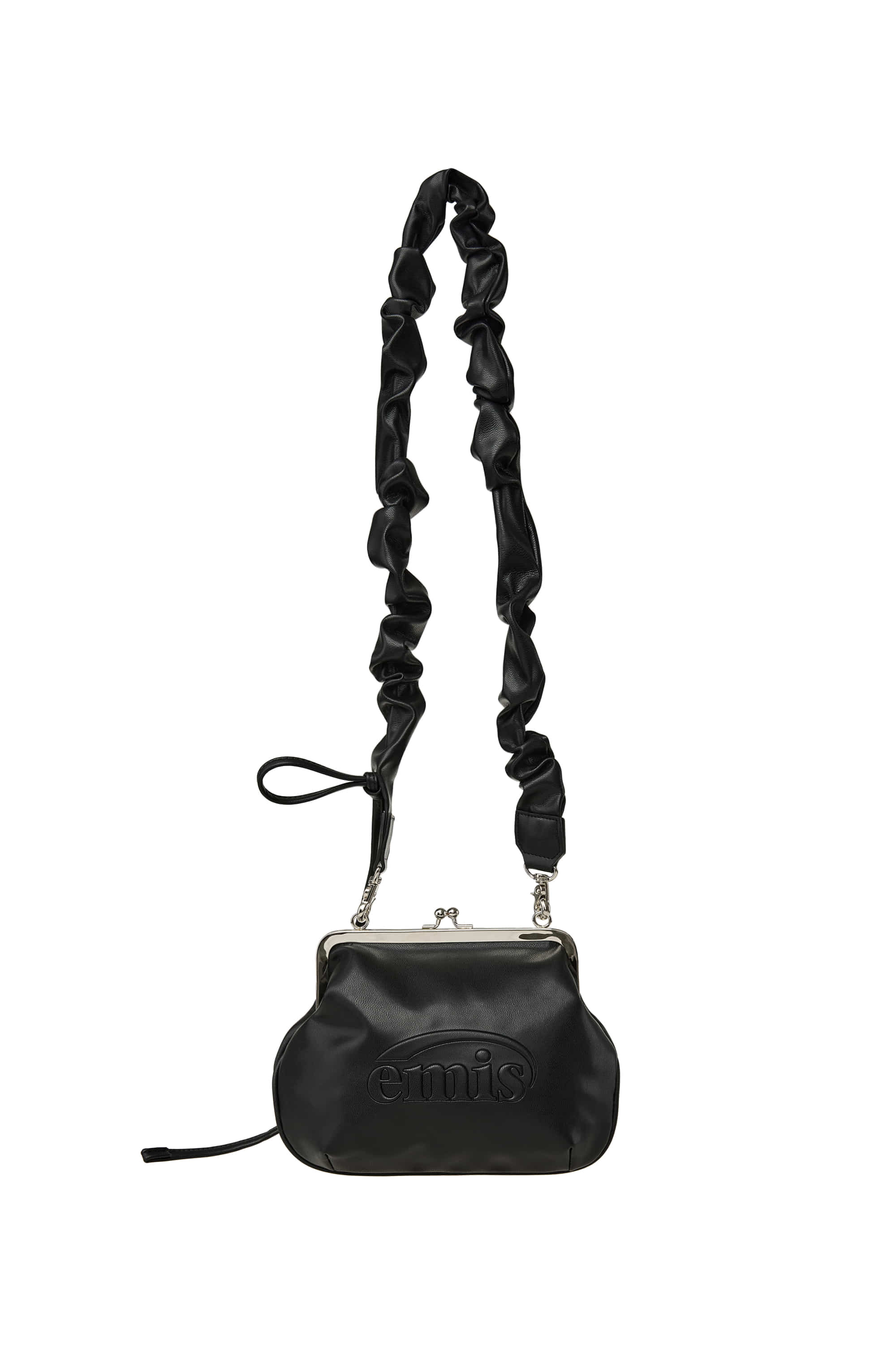 STRING STRAP CLASP FRAME PURSE BAG-BLACK