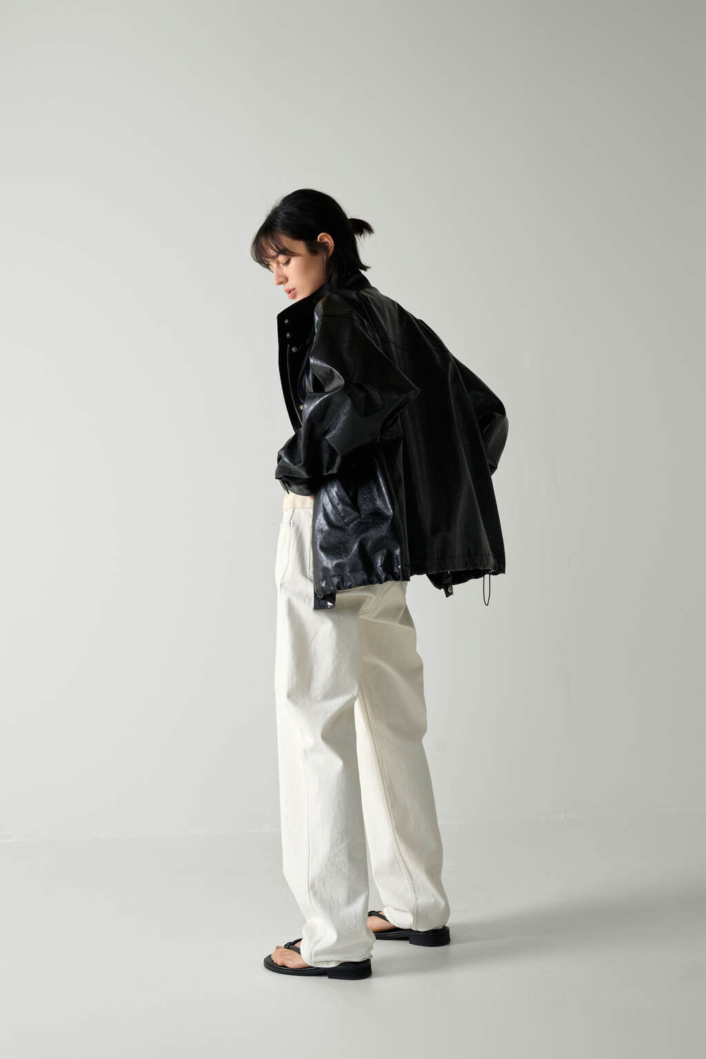 Facade Pattern Oversized Leather Jumper black