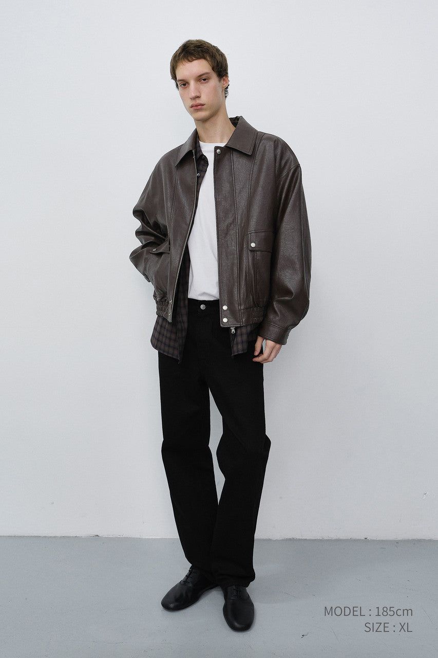 Dunst Unisex Leather Zip-Up Blouson Dark Brown