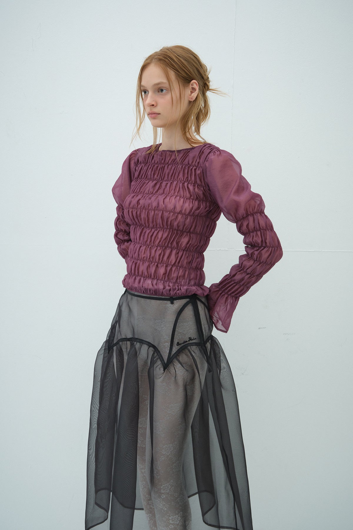 Overdueflair Smocked Puff Blouse Rose Grape