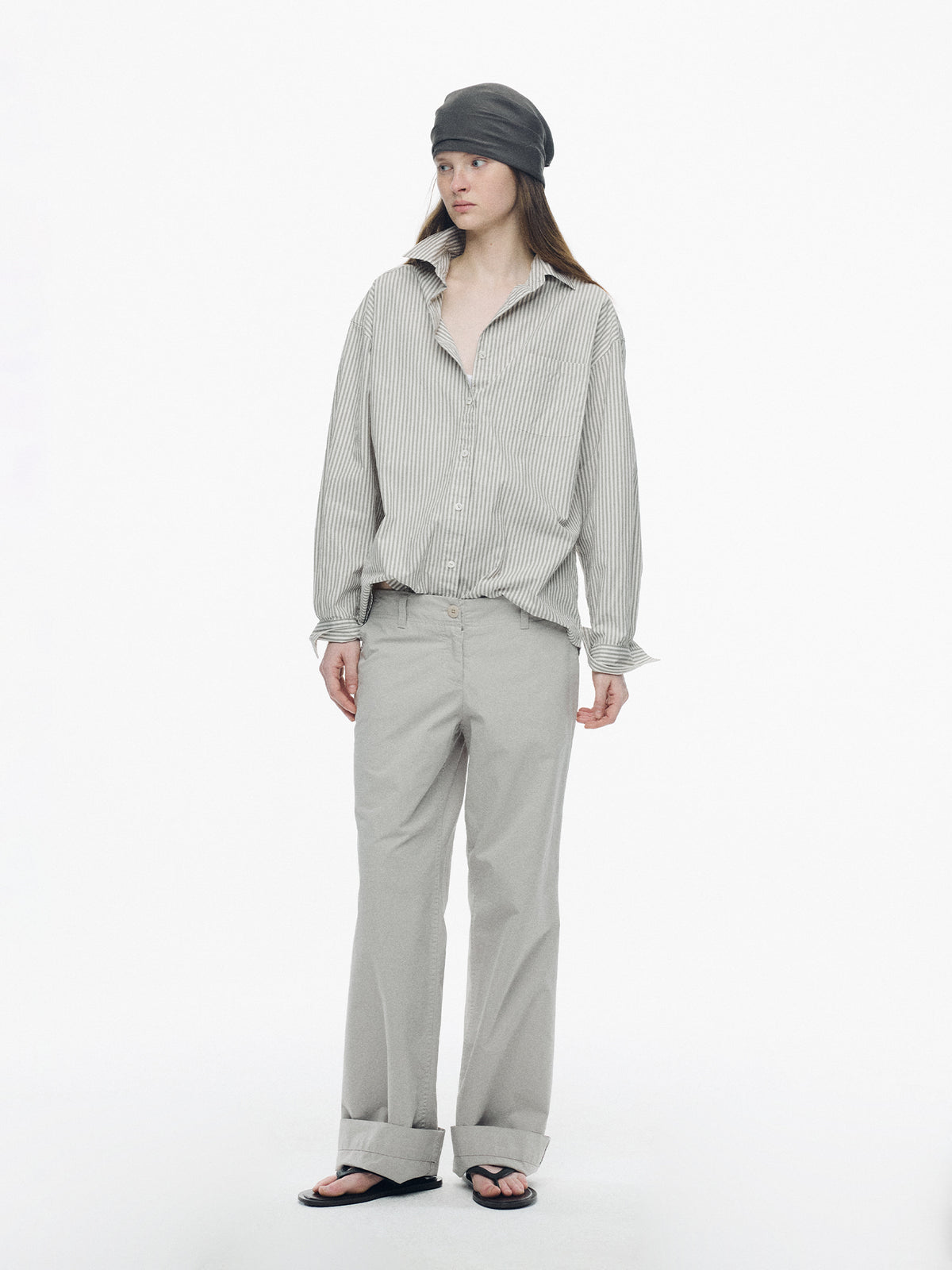 Nothing Written Monday cotton shirt (Gray stripe, W)
