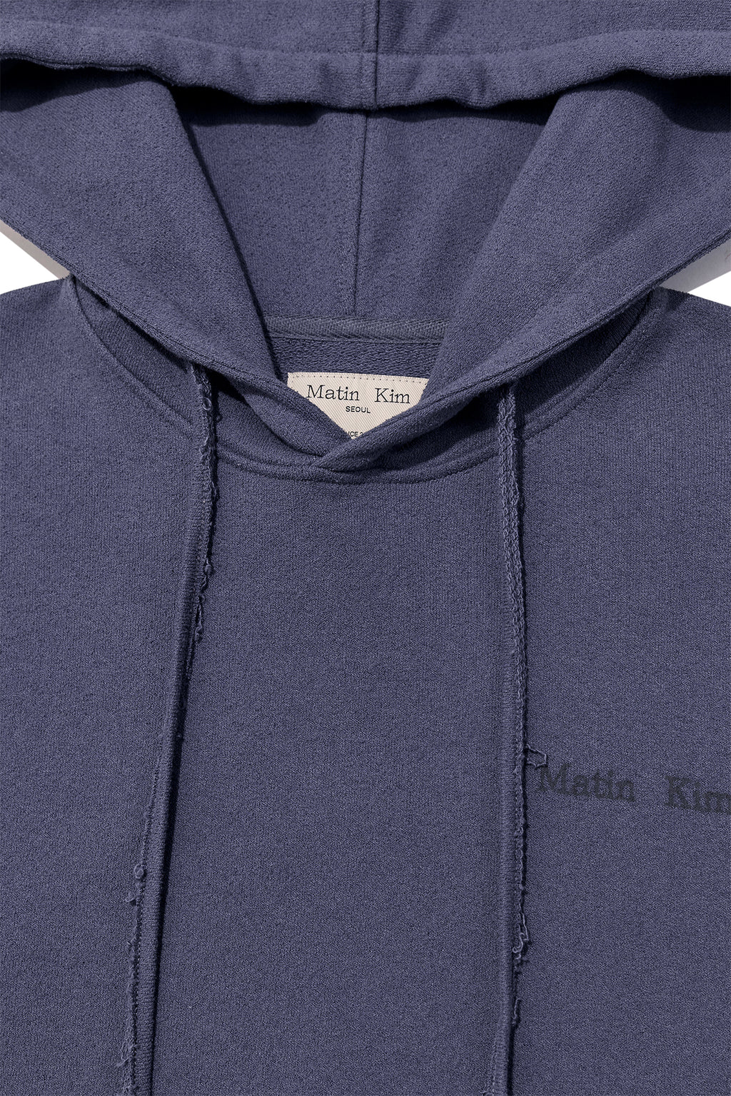 [matinkim] RIB CUT DETAIL LOGO HOODY IN SMOKE BLUE