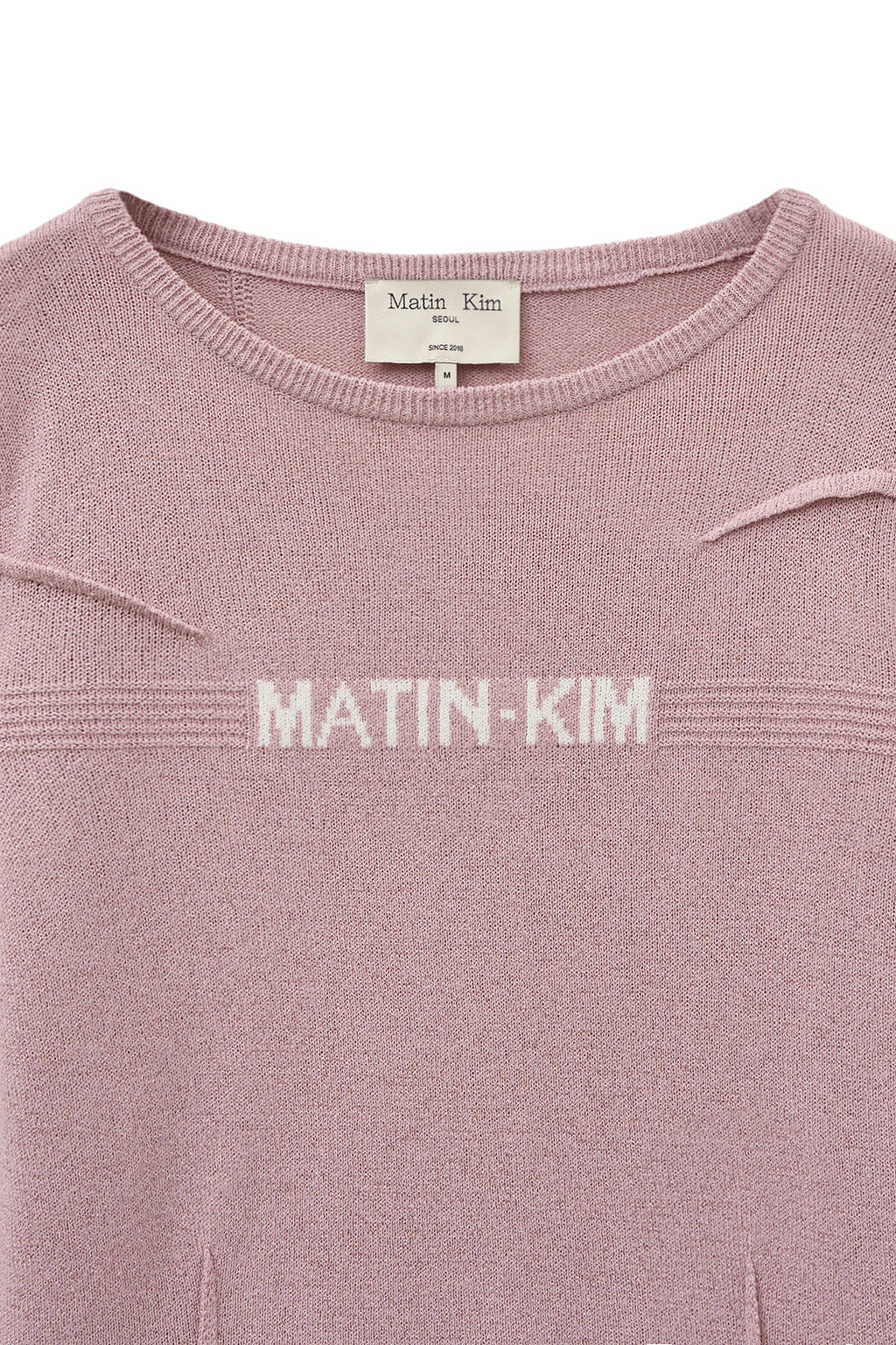[matinkim] GLITTER SLIM LOGO KNIT TOP IN PINK
