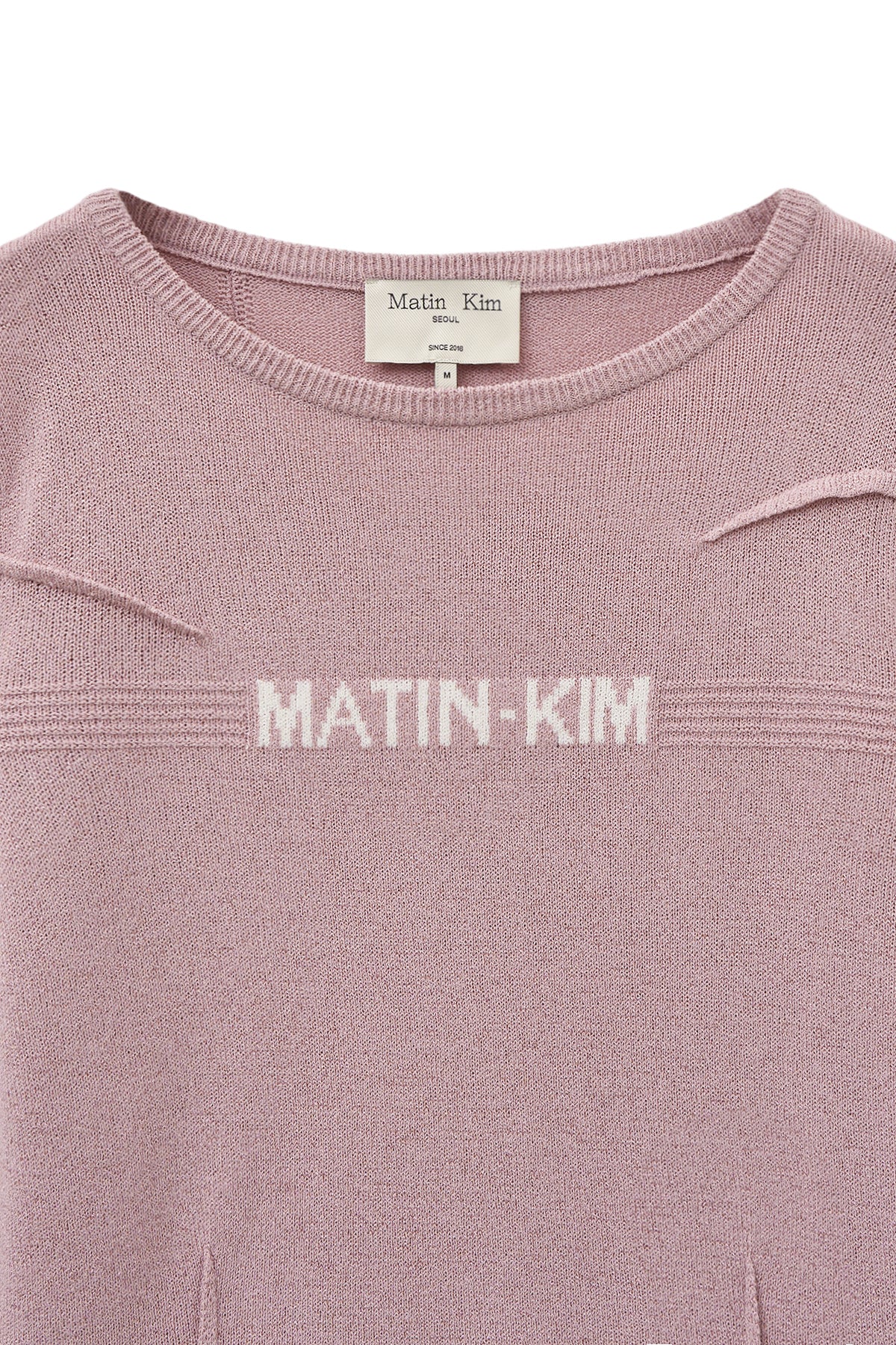 [matinkim] GLITTER SLIM LOGO KNIT TOP IN PINK