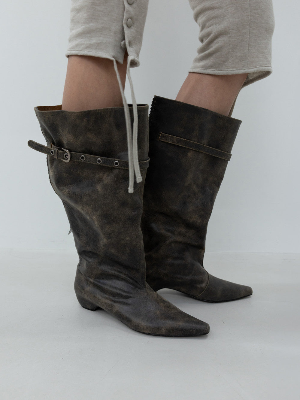 Low Classic Back-Zipped Middle Boots Vintage Khaki