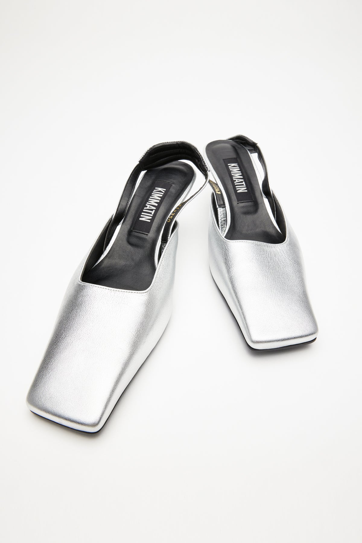 Matinkim Square Toe Sling Back Heels IN Silver
