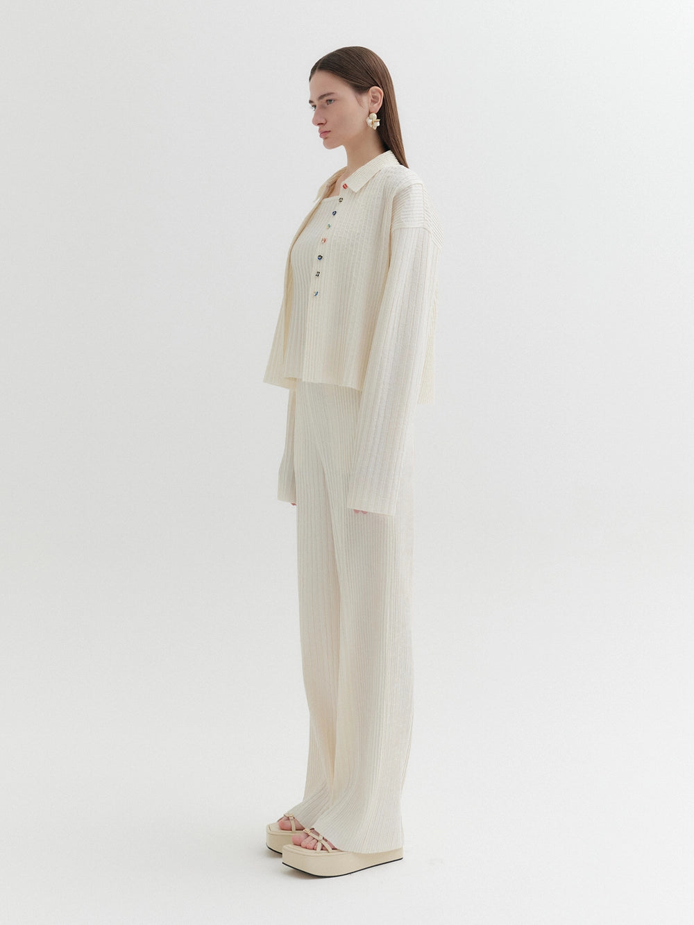 EENK Pleated Button-Up Shirt - Ivory