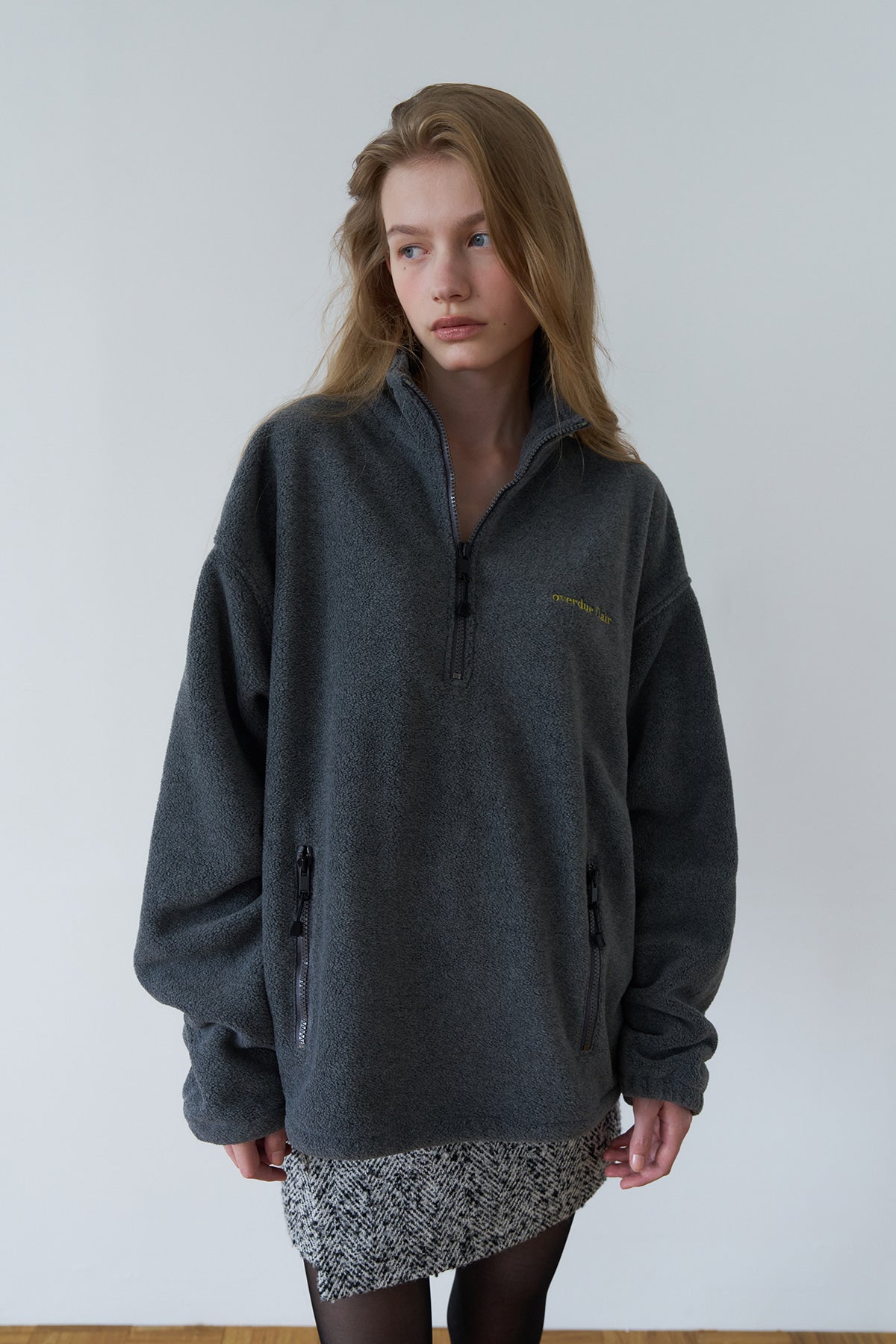 Overdueflair Half-Zip Fleece Top Dark Grey