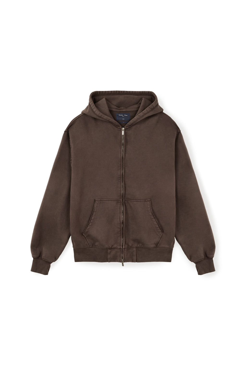 [matinkim] Back Logo Washed Hoody Zip UP For Men IN Cocoa