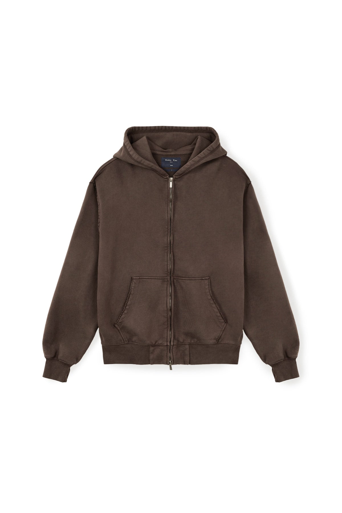 [matinkim] Back Logo Washed Hoody Zip UP For Men IN Cocoa
