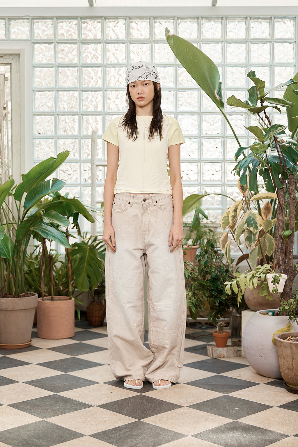 [matinkim] UNBALANCE CUT POINT VINTAGE COTTON PANTS IN BEIGE