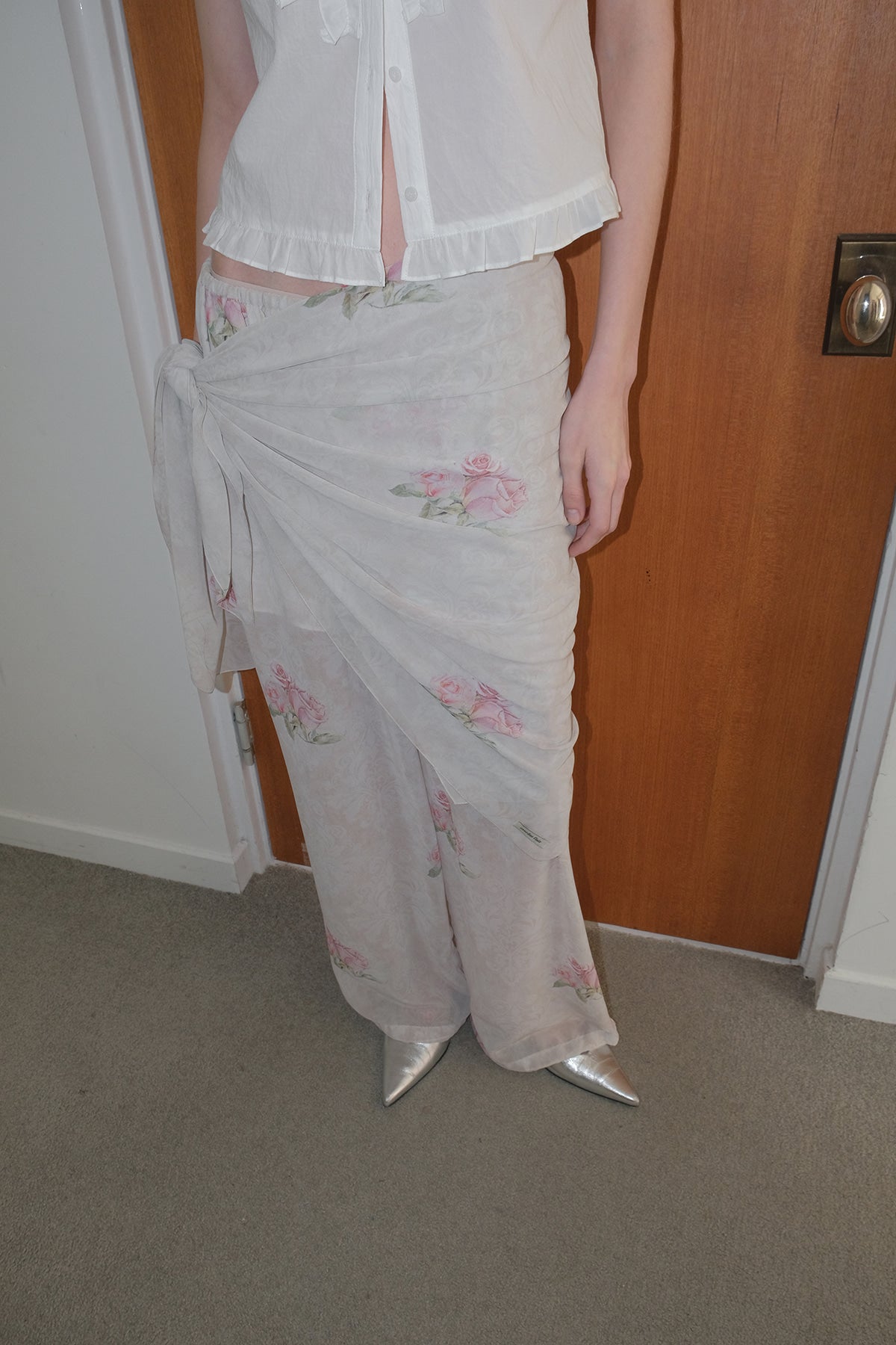 Overdueflair Vintage Rose Wrap Scarf Pants Rose