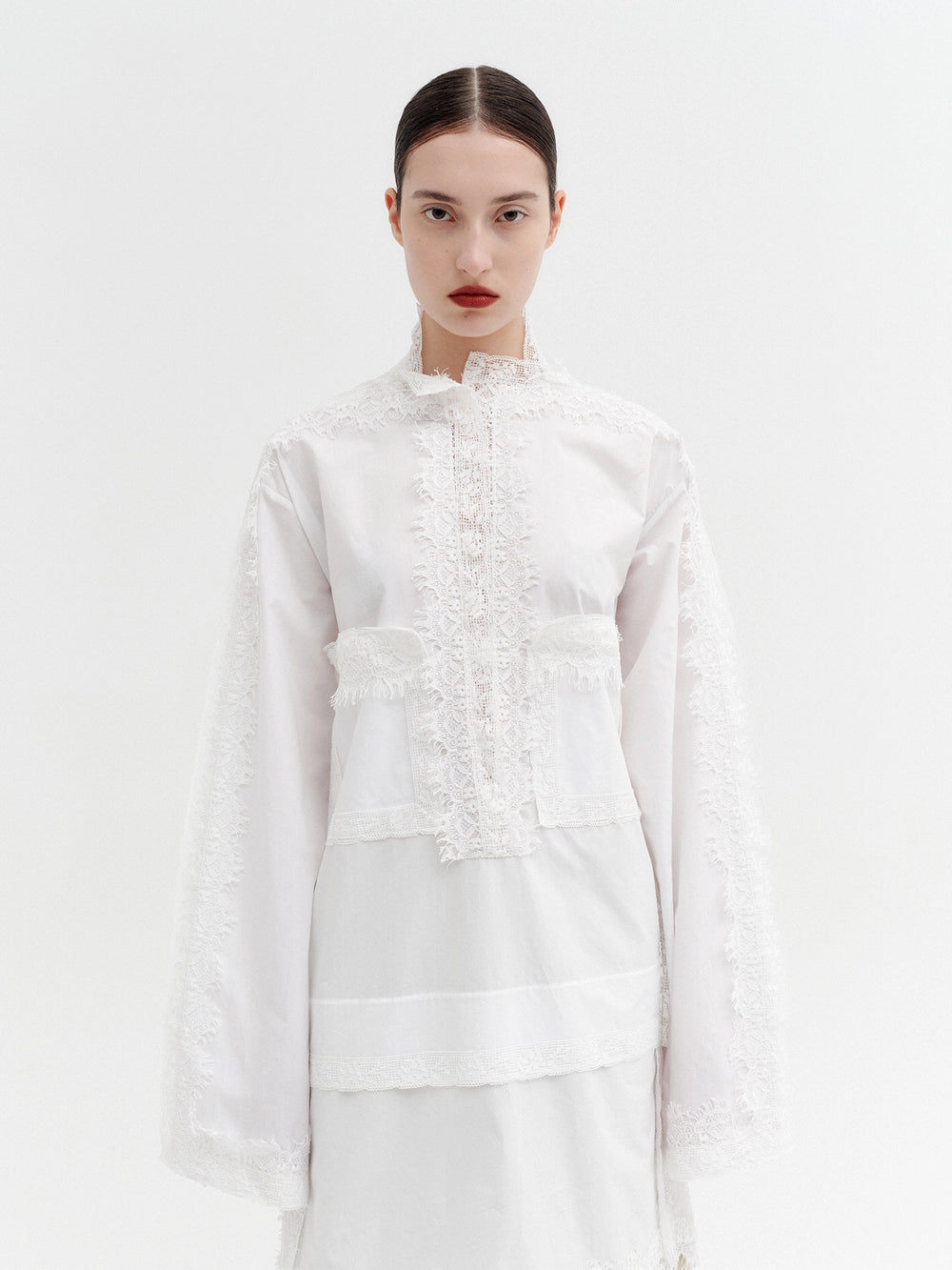 EENK Lace Trim Detail Blouse - White
