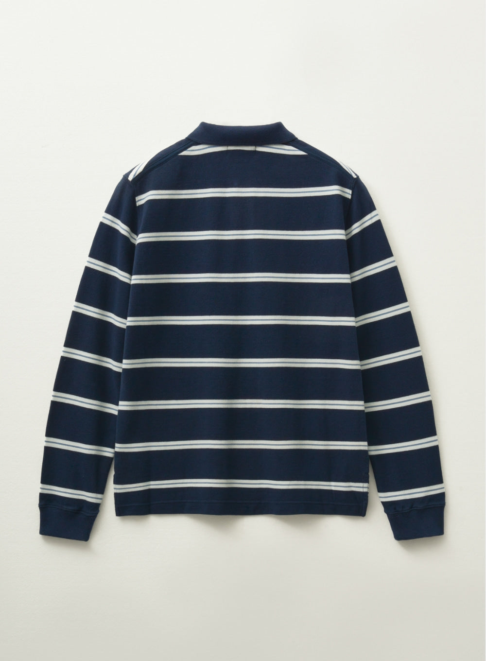[satur] (W) Stripe Pique Polo Long Sleeve - Navy