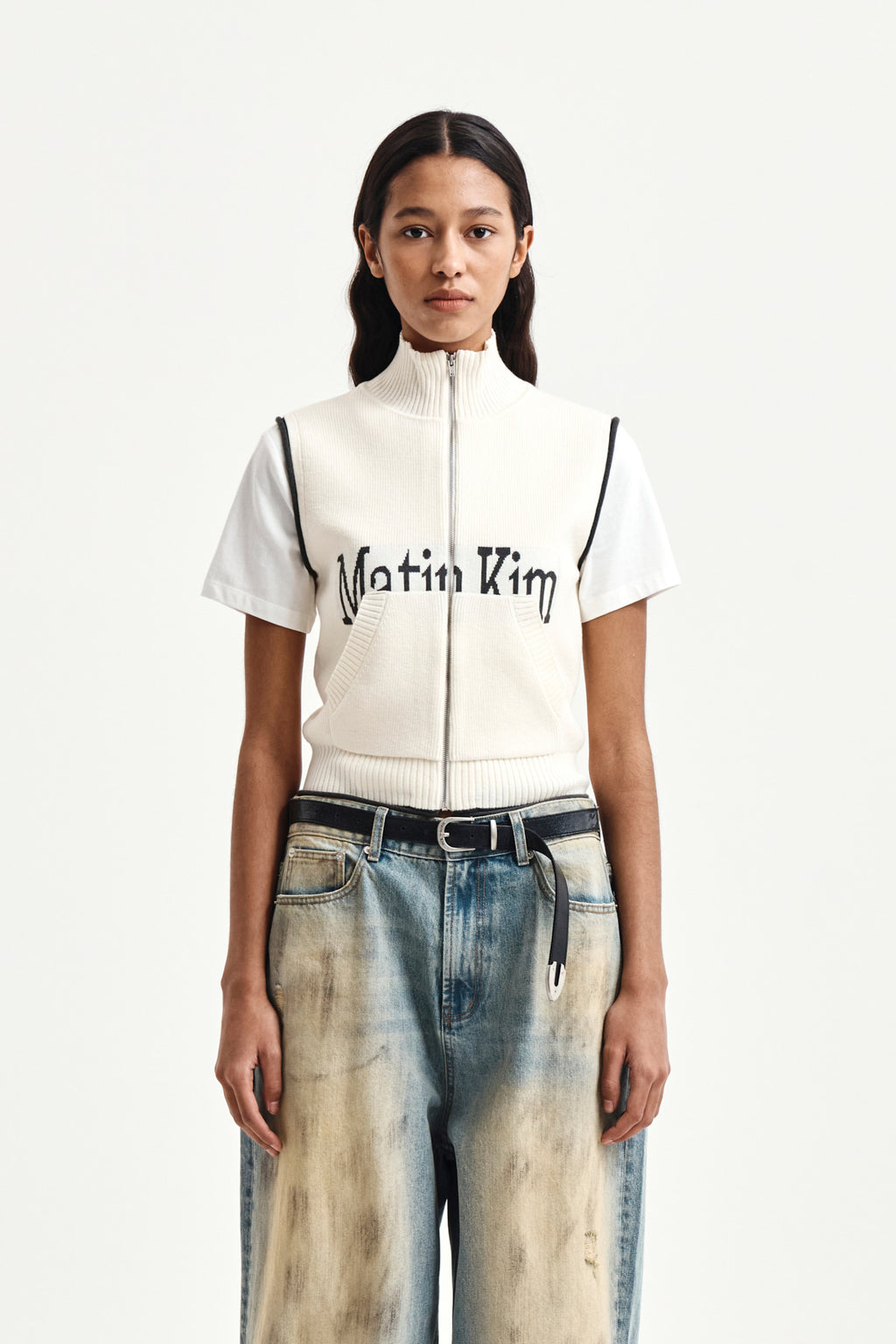 Matinkim Matin Kim Spell Point Knit Zip UP Vest IN Ivory