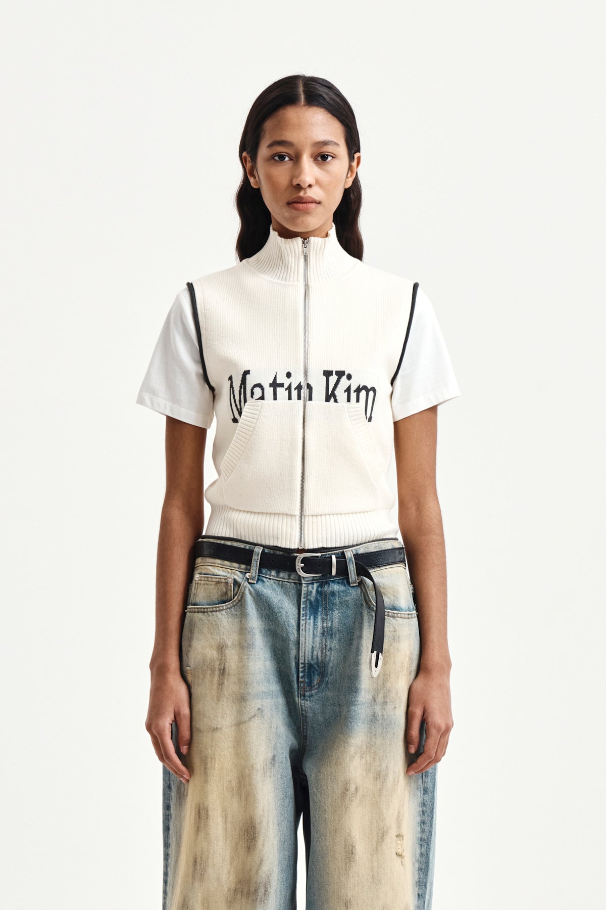 Matinkim Matin Kim Spell Point Knit Zip UP Vest IN Ivory