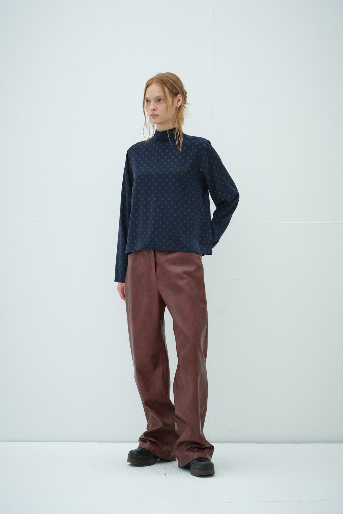 Overdueflair Dot Half Neck Tie Blouse Dot Navy
