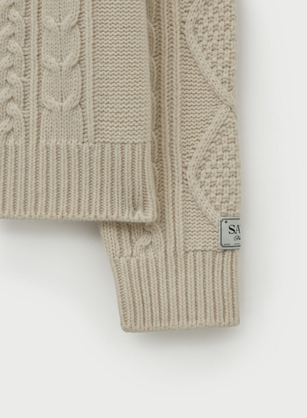 [satur] Big Cable Fisherman Pullover Knit - Cream