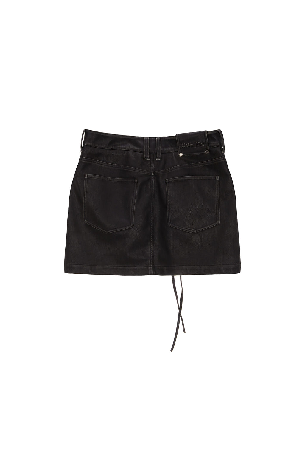 [matinkim] ZIPPER POCKET WASHED LEATHER MINI SKIRT IN BROWN