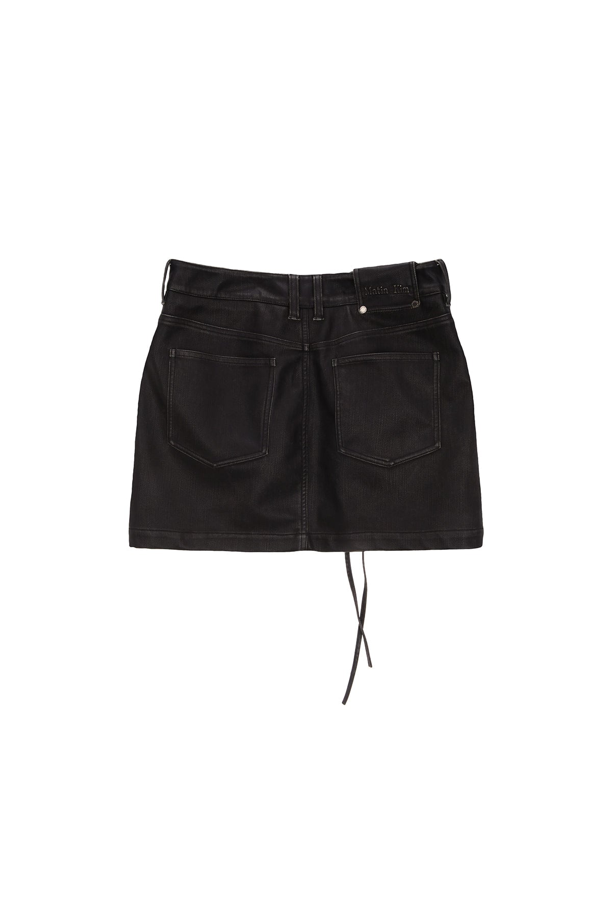 [matinkim] ZIPPER POCKET WASHED LEATHER MINI SKIRT IN BROWN