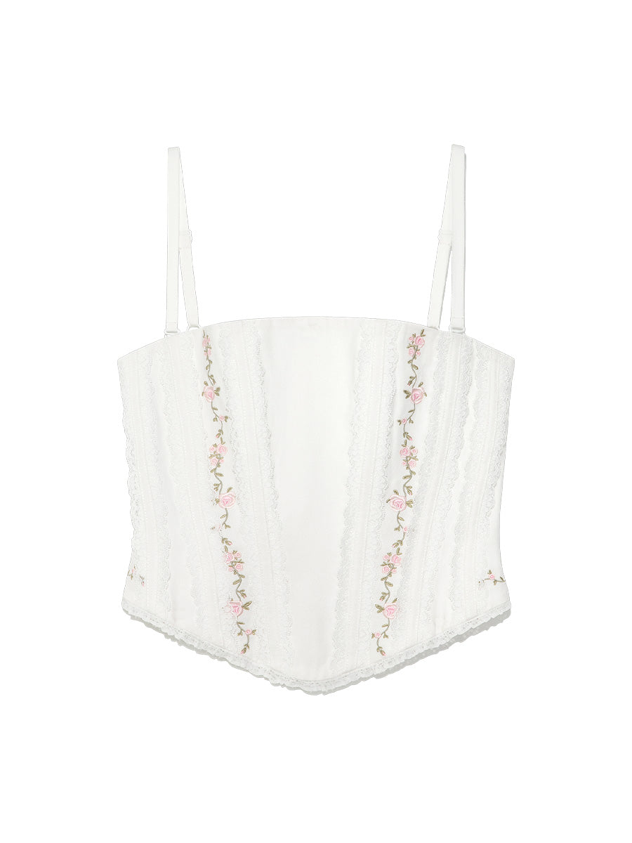 GLOWNY Lace Rose Corset Top (White)