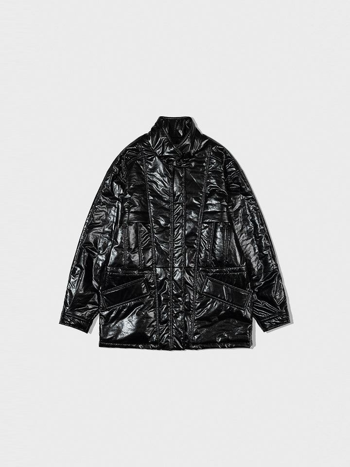 Low Classic Padded Stitch Leather Half Jacket Black