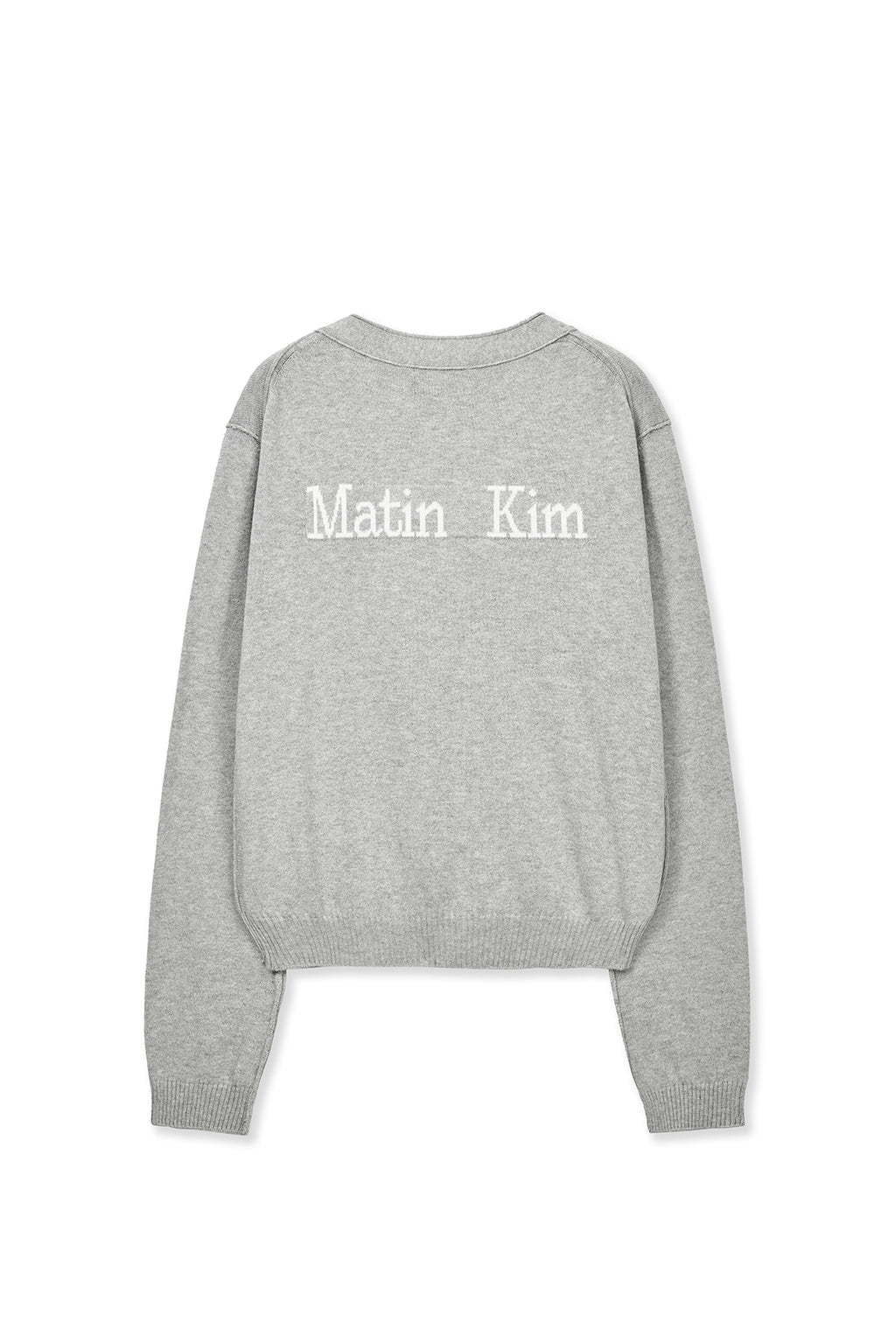 [matinkim] BACK LOGO SNAP BUTTON CARDIGAN IN GREY