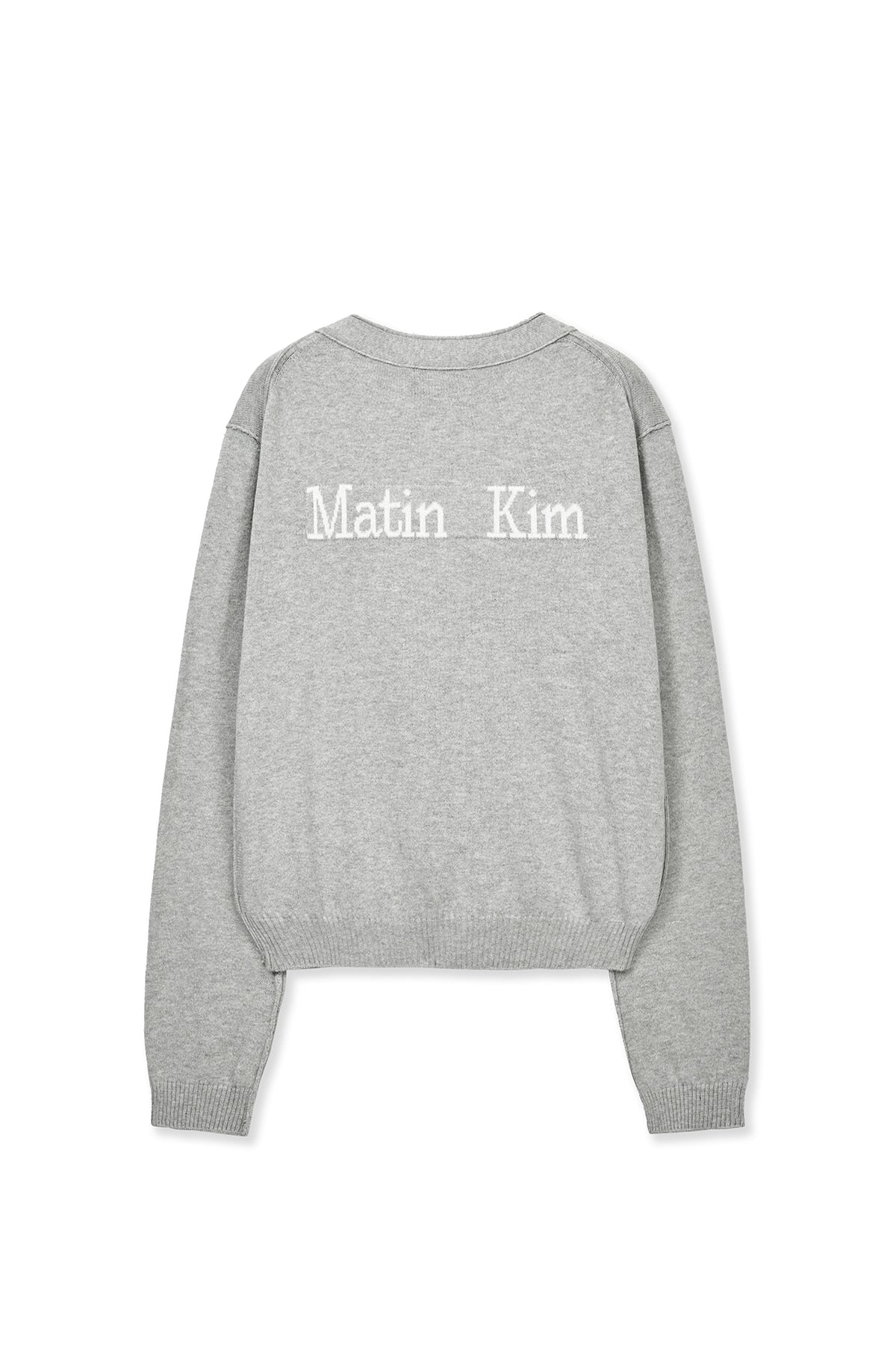 [matinkim] BACK LOGO SNAP BUTTON CARDIGAN IN GREY